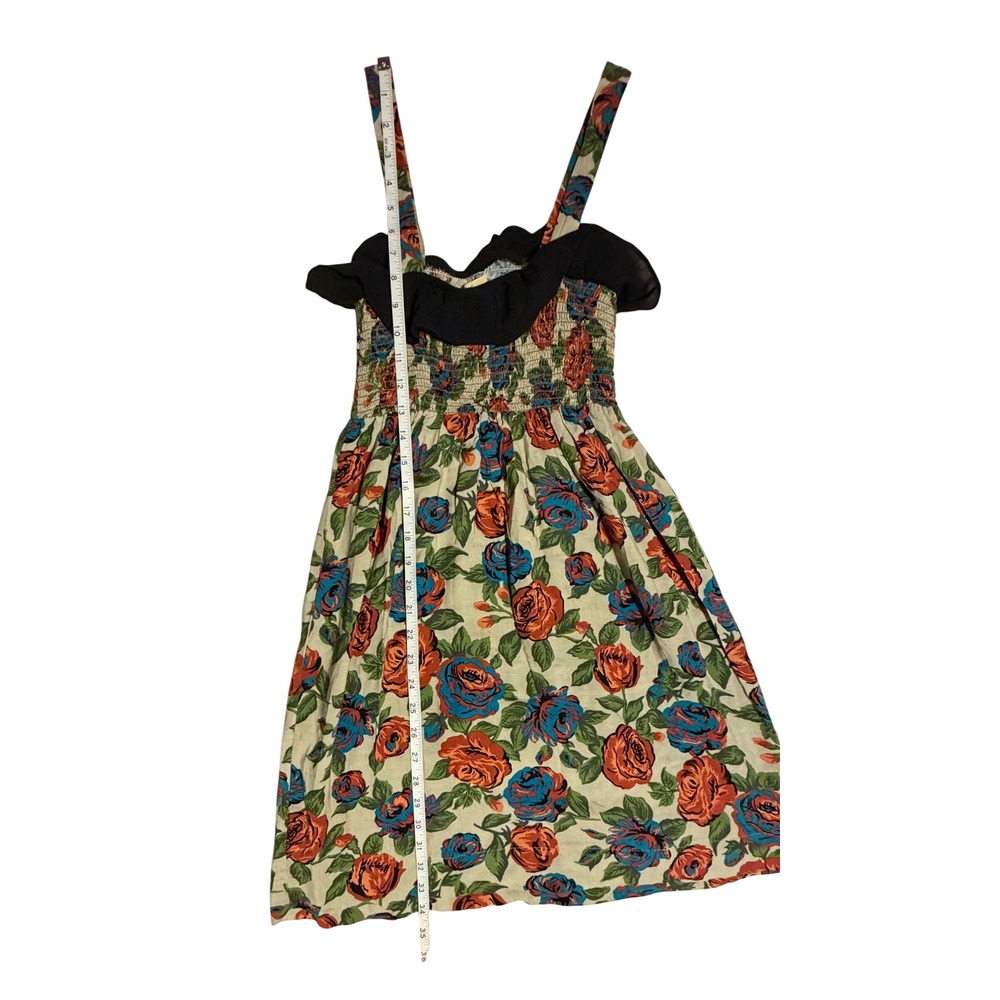 Audrey 3 +1 Floral Smocked Mini Dress Rose Print Ruffle Neck Rayon DH4169 L - Picture 8 of 10